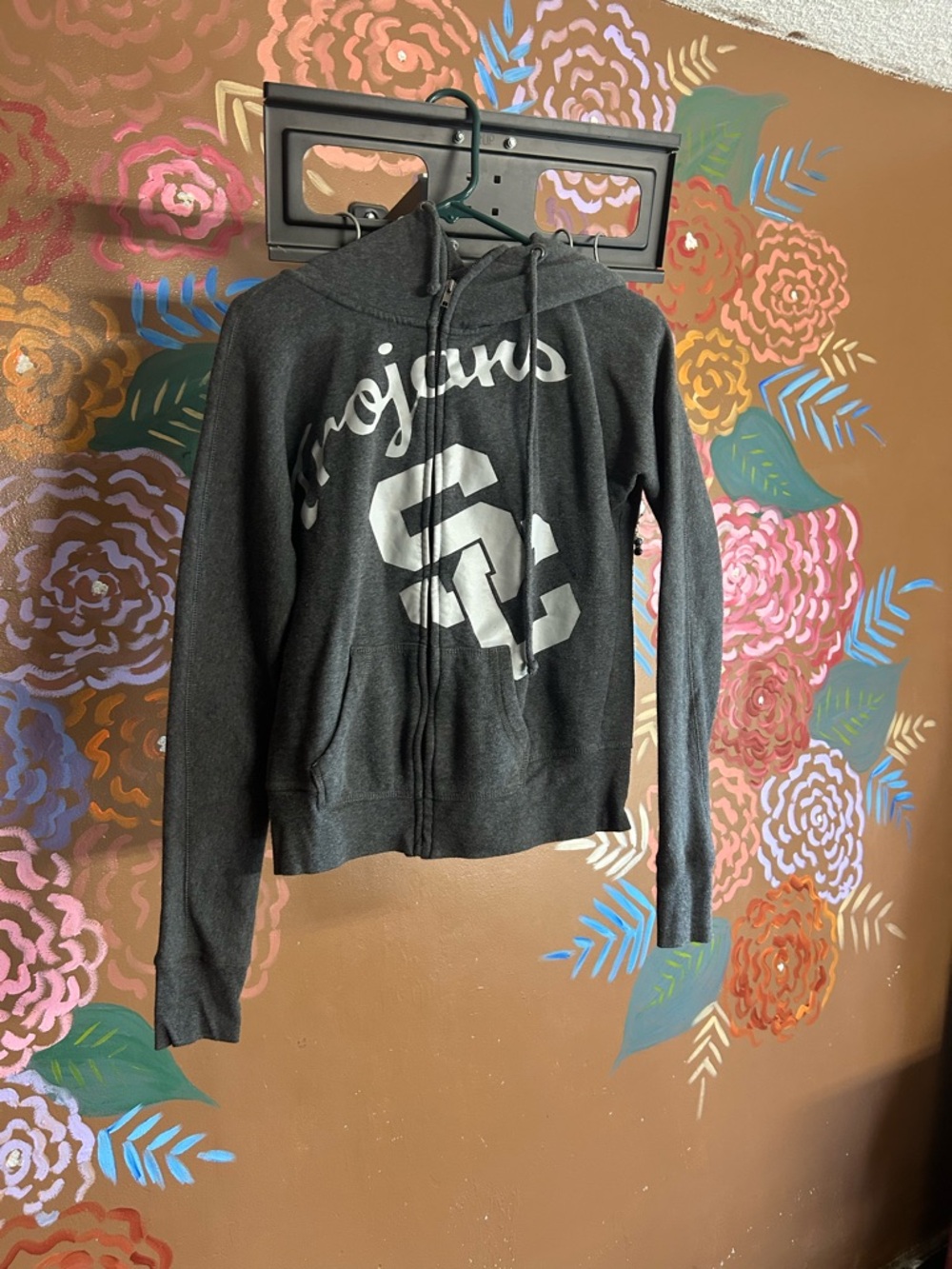 Women's Grey V-Neck Hoodie with Trojans Graphic